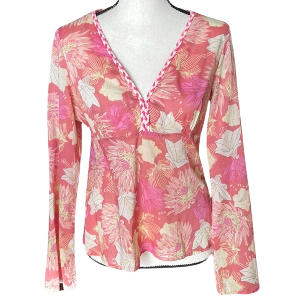 Lucky Brand Pink Floral V-Neck Top